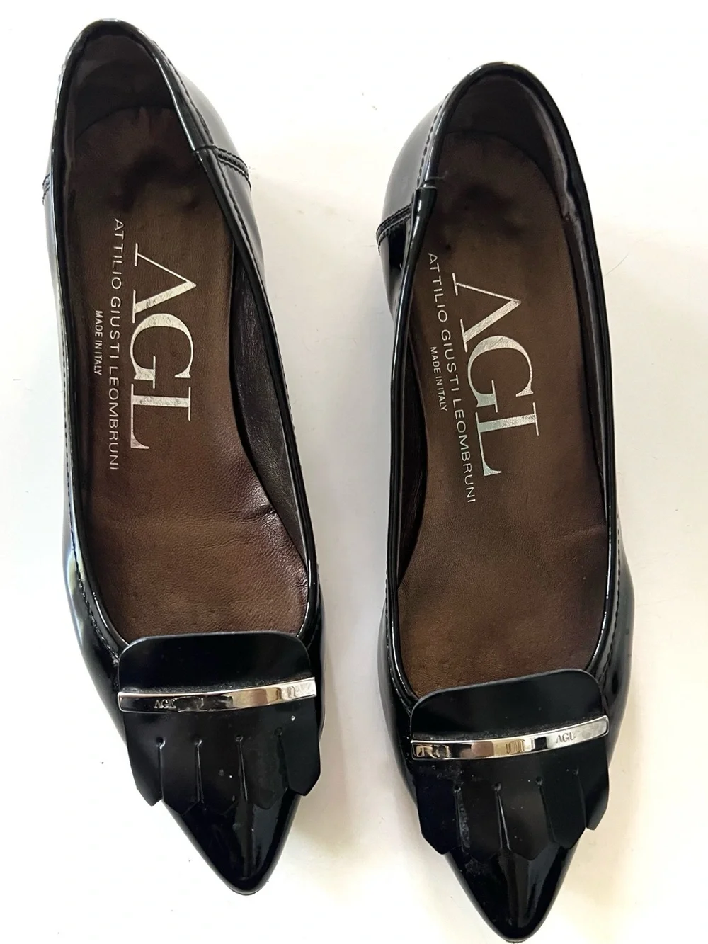 AGL Black Patent Leather Kitten Heel Pumps Size 36.5 Made in Italy